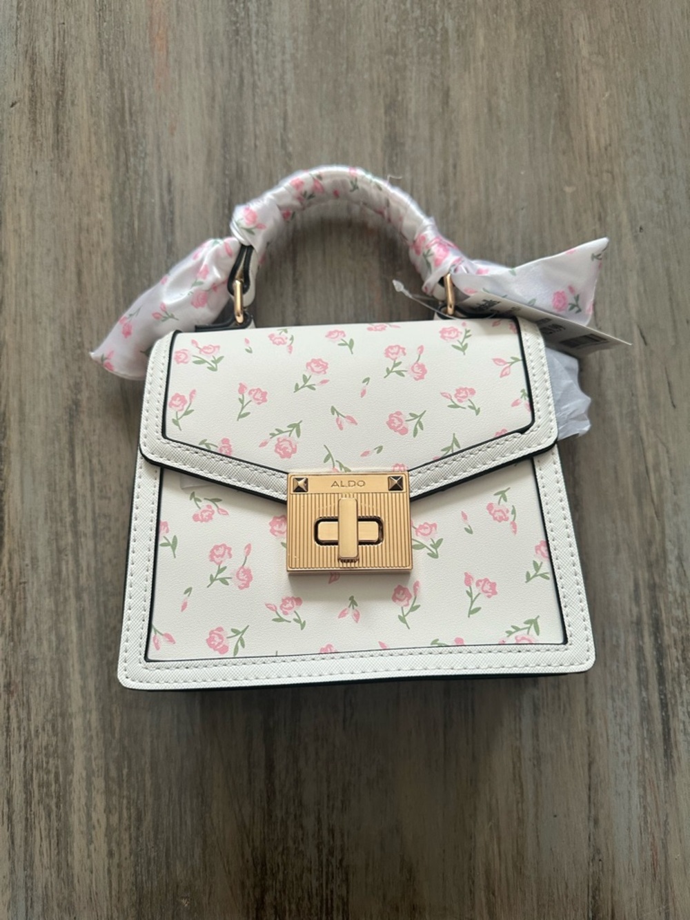 ALDO Mini Top-Handle Bag with Pink Floral & Crossbody strap